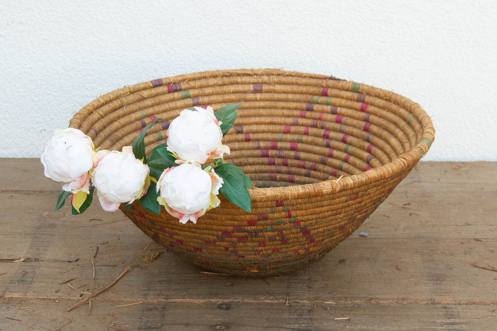 Vintage Woven Basket with Geometric Pattern (Trade)