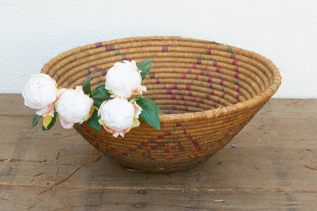 Vintage Woven Basket with Geometric Pattern (Trade)