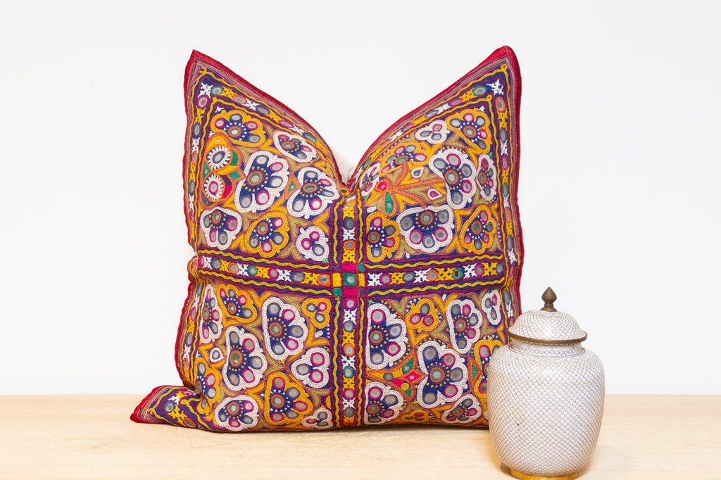 Colorful Rajasthani Embroidered Decorative Pillow