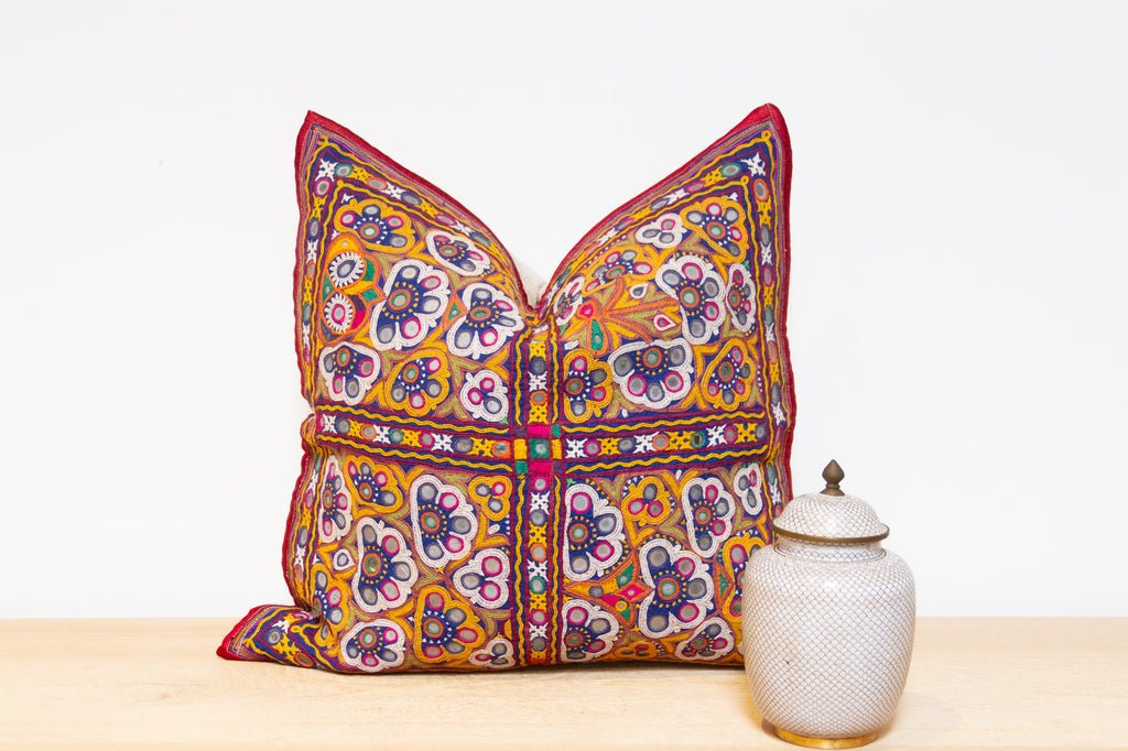 Colorful Rajasthani Embroidered Decorative Pillow