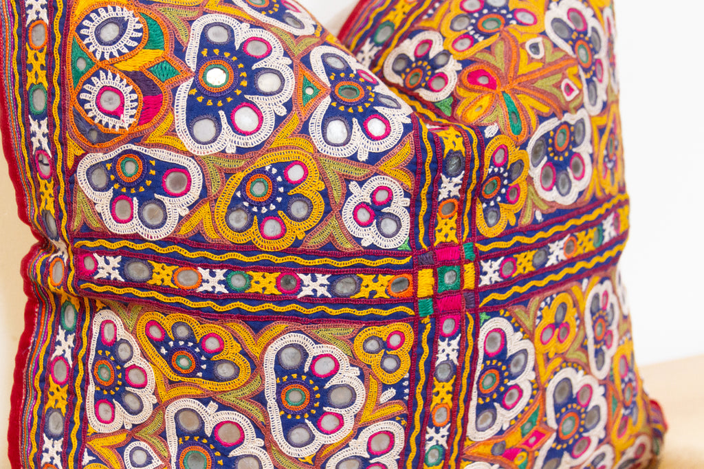 Colorful Rajasthani Embroidered Decorative Pillow