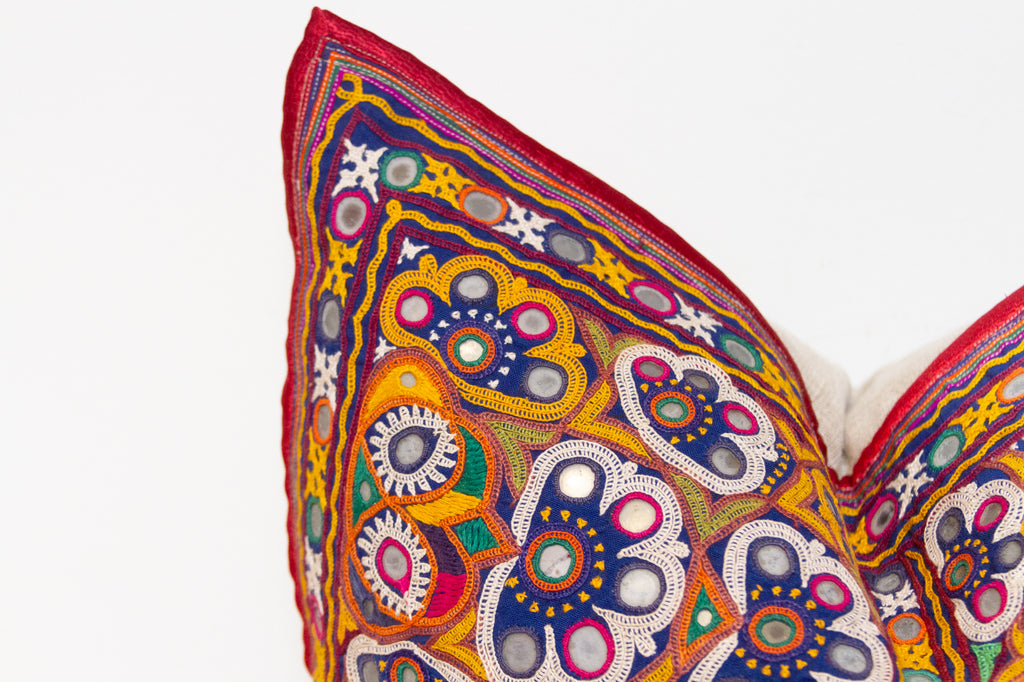 Colorful Rajasthani Embroidered Decorative Pillow