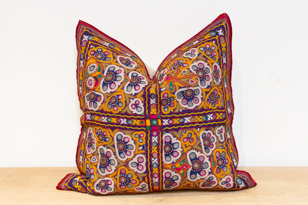 Colorful Rajasthani Embroidered Decorative Pillow