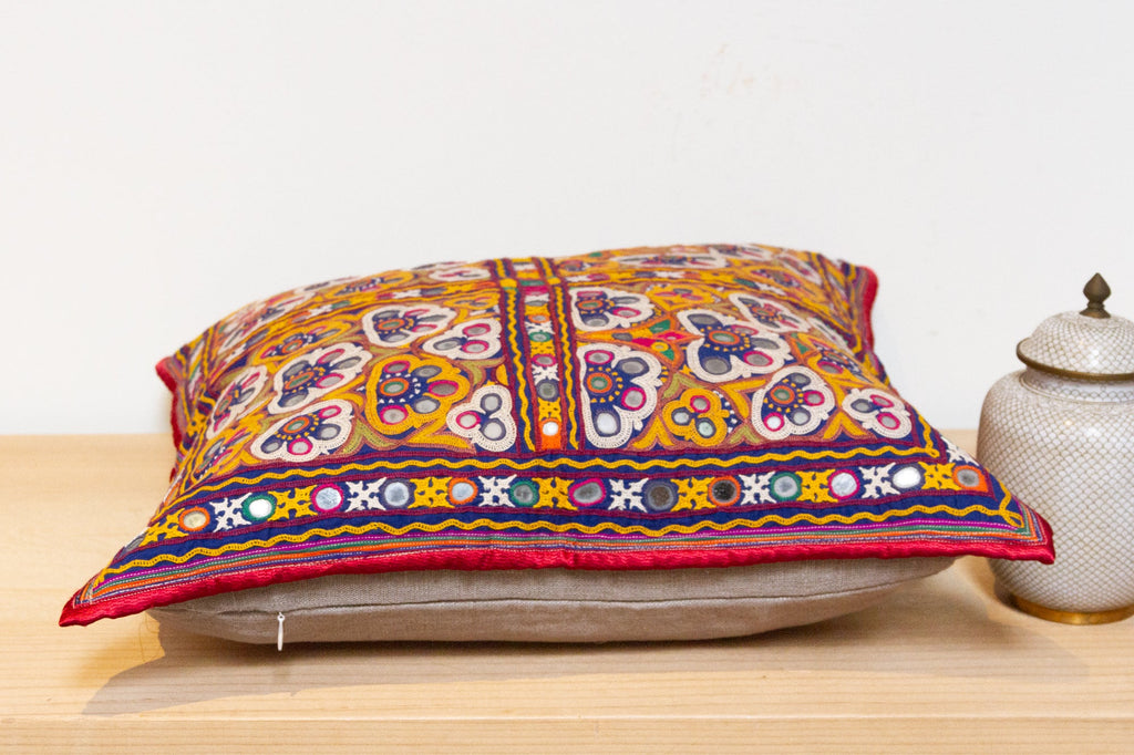 Colorful Rajasthani Embroidered Decorative Pillow (Trade)