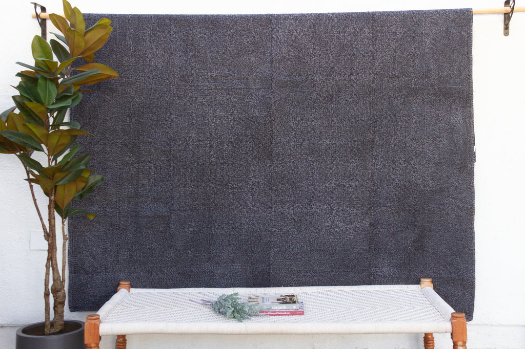 Charcoal Slate Handstitched Filanan Gudari Bedcover