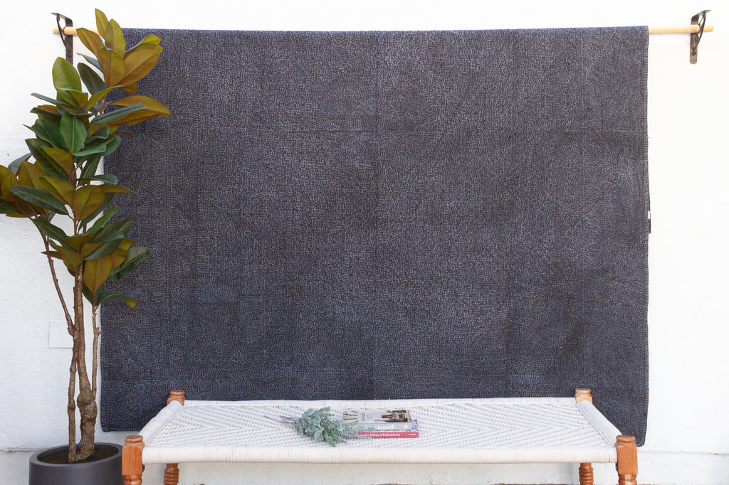 Charcoal Slate Handstitched Filanan Gudari Bedcover