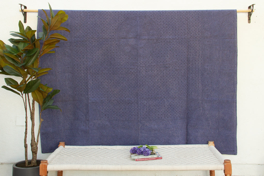 Midnight Indigo Handstitched Filanan Gudari Bedcover