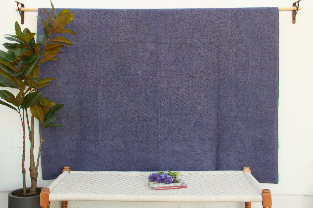 Midnight Indigo Handstitched Filanan Gudari Bedcover