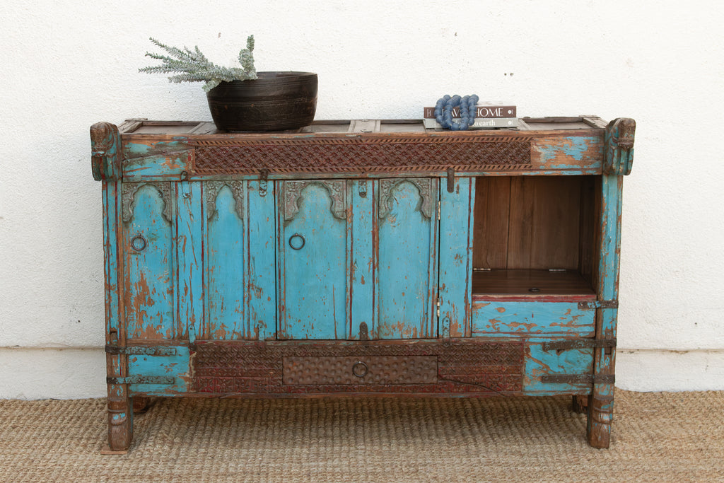 Antique Turquoise Blue Damachiya Cabinet
