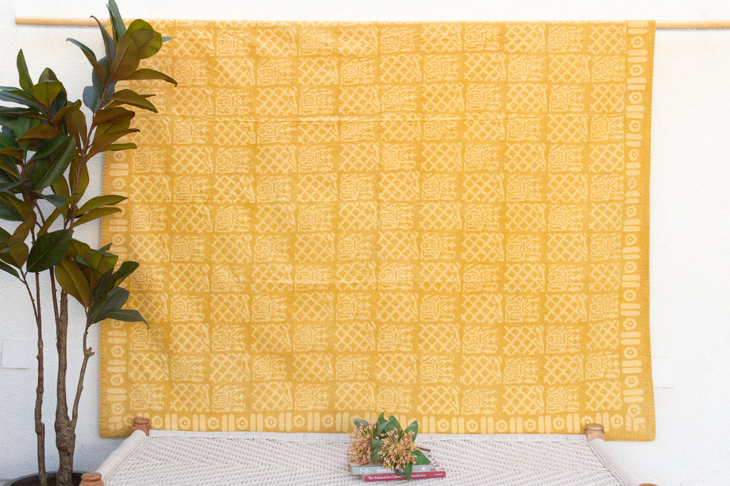 Golden Tiles Indian Block Print Coverlet