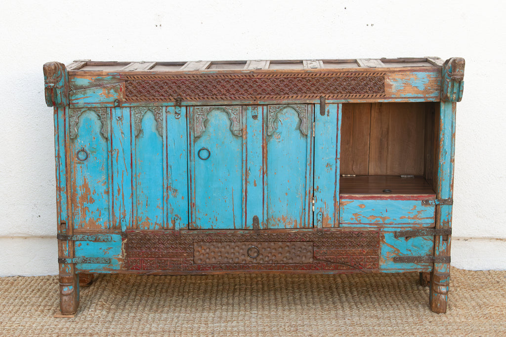 Antique Turquoise Blue Damachiya Cabinet