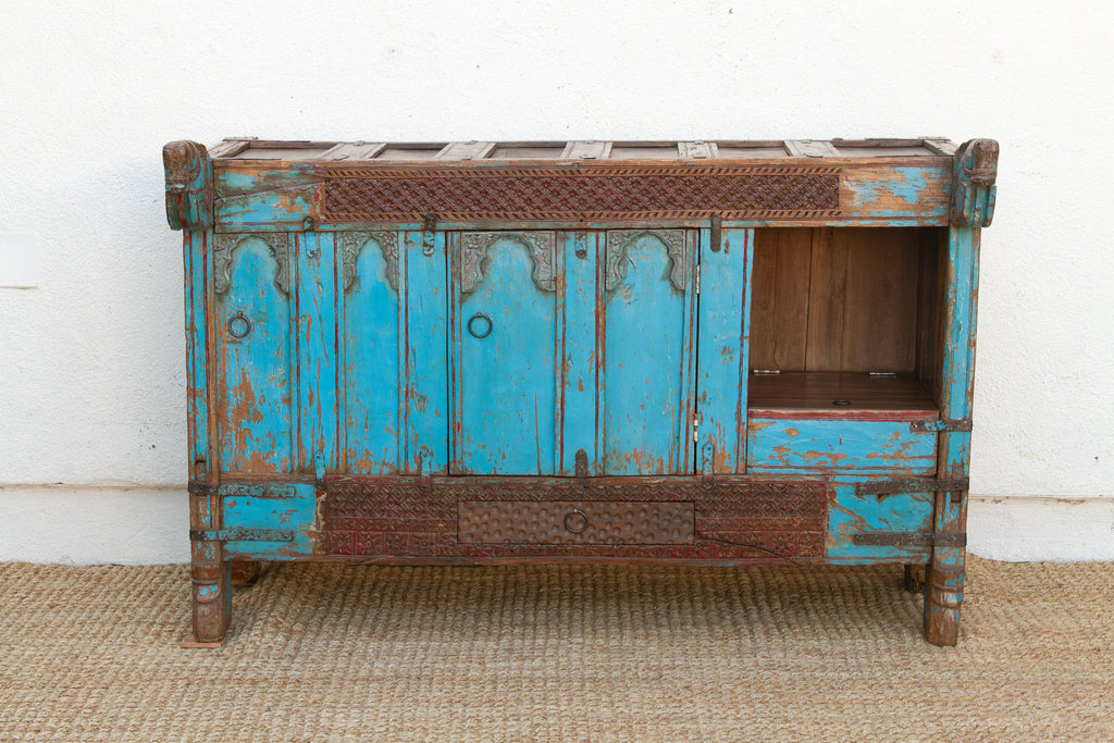 Antique Turquoise Blue Damachiya Cabinet