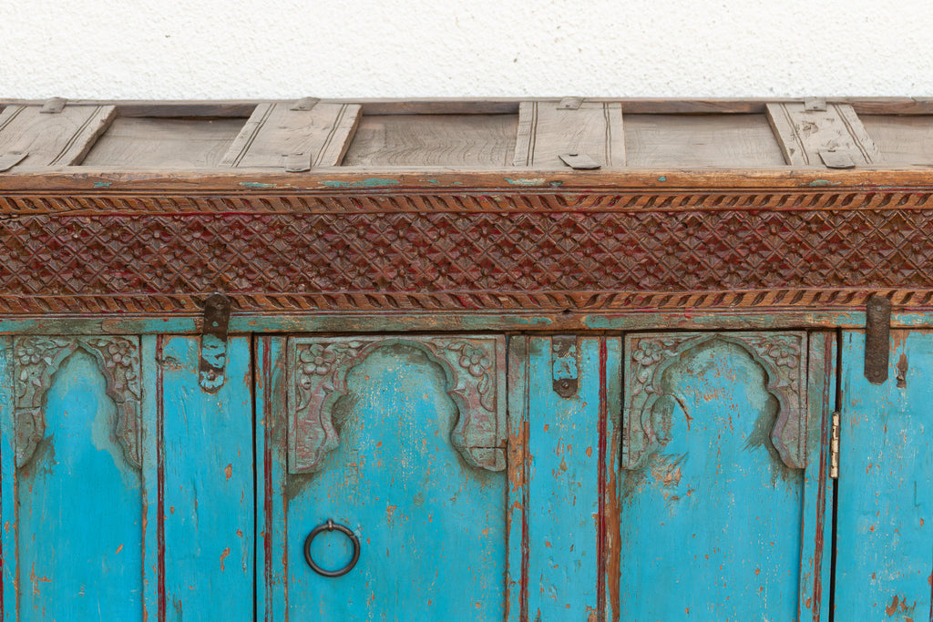 Antique Turquoise Blue Damachiya Cabinet