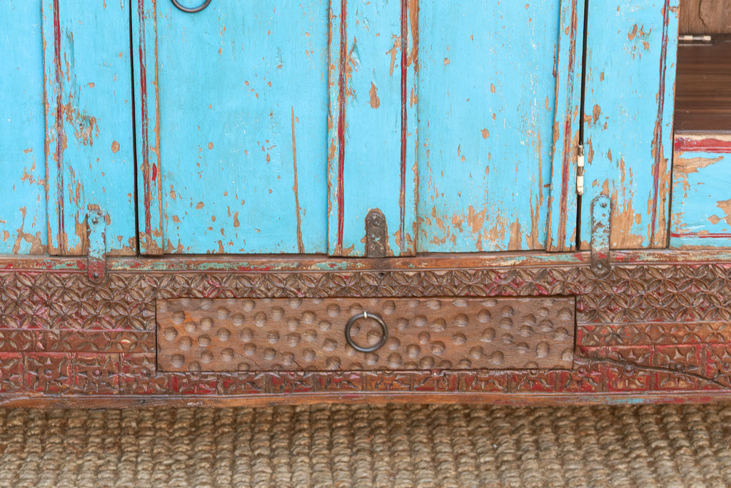 Antique Turquoise Blue Damachiya Cabinet