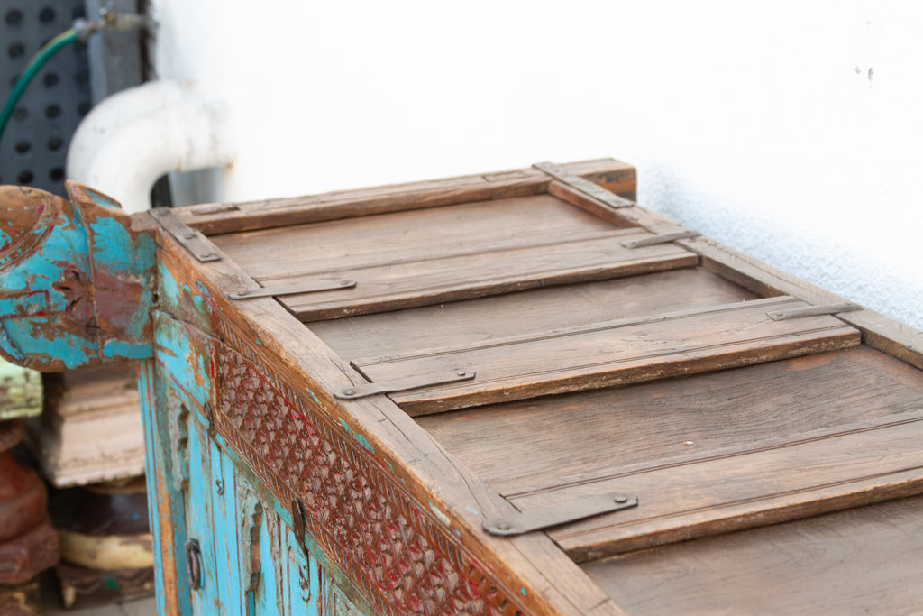 Antique Turquoise Blue Damachiya Cabinet