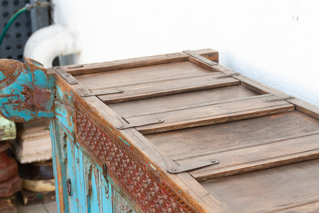 Antique Turquoise Blue Damachiya Cabinet