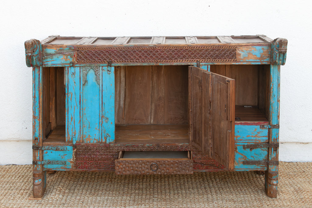 Antique Turquoise Blue Damachiya Cabinet
