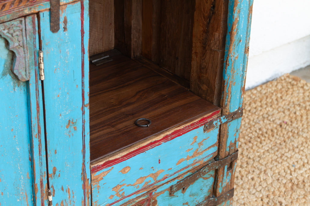 Antique Turquoise Blue Damachiya Cabinet
