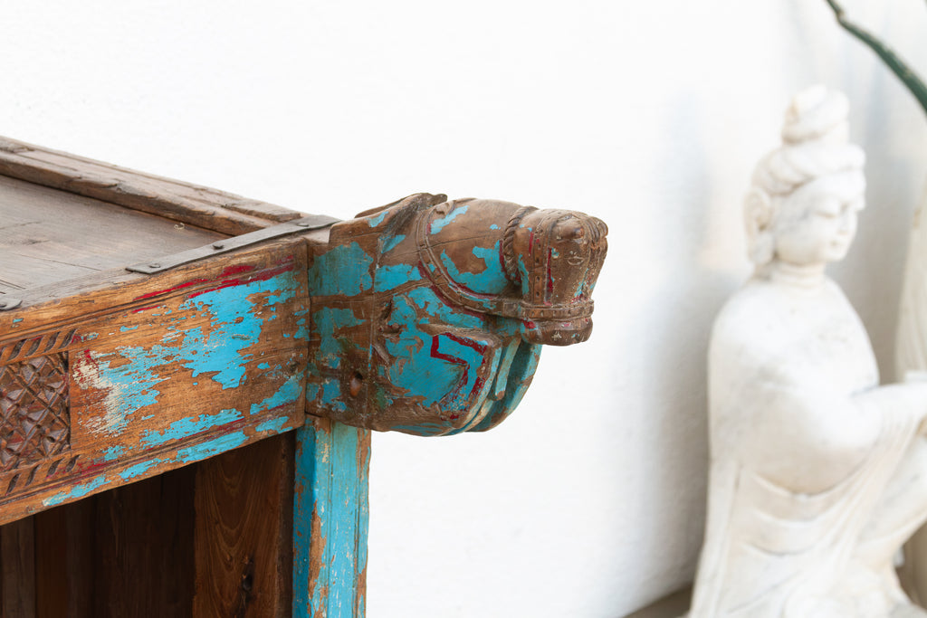 Antique Turquoise Blue Damachiya Cabinet