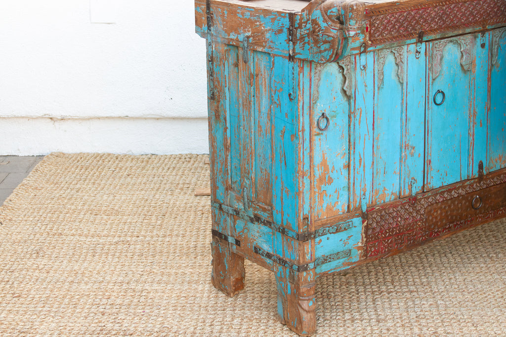 Antique Turquoise Blue Damachiya Cabinet