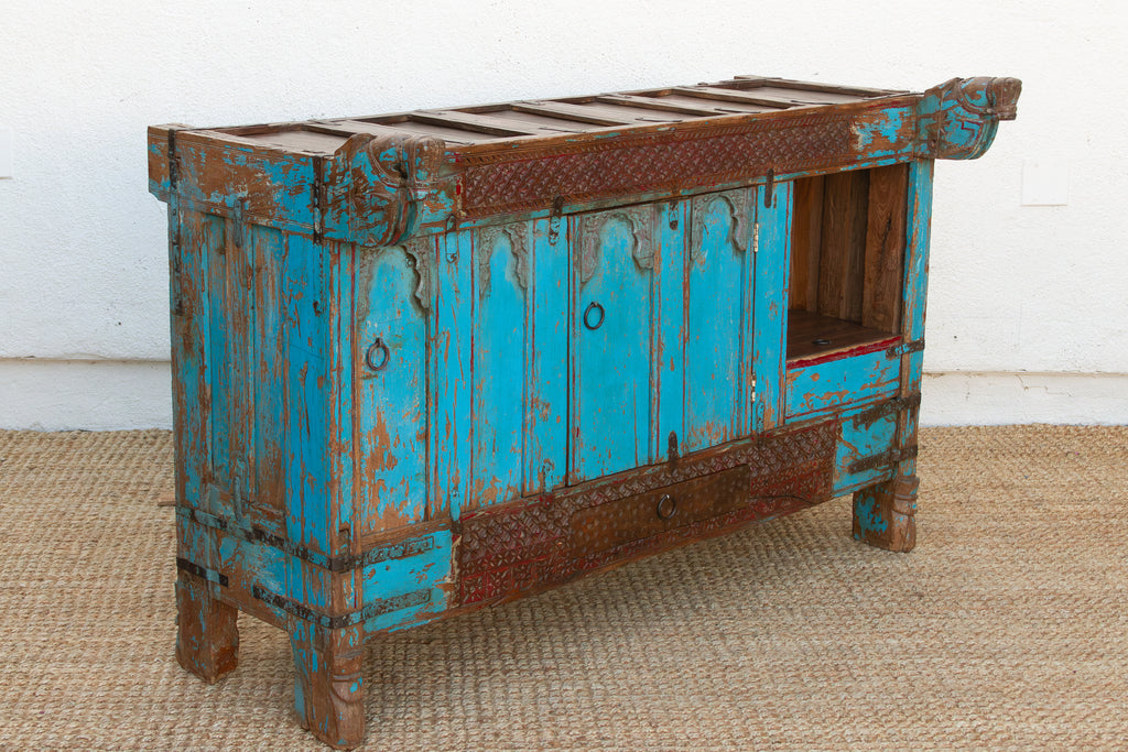 Antique Turquoise Blue Damachiya Cabinet