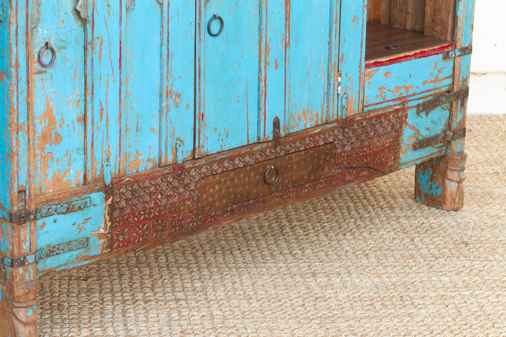 Antique Turquoise Blue Damachiya Cabinet