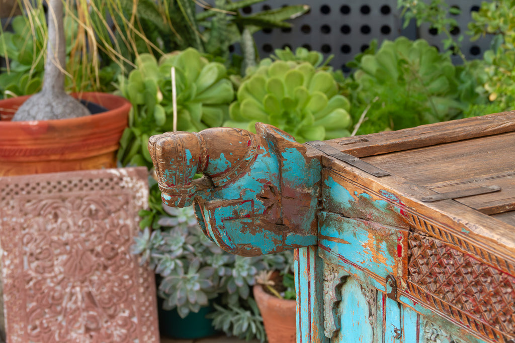 Antique Turquoise Blue Damachiya Cabinet