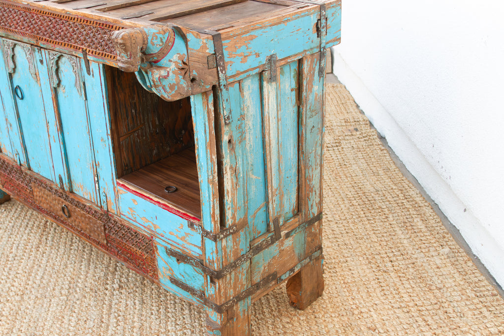 Antique Turquoise Blue Damachiya Cabinet