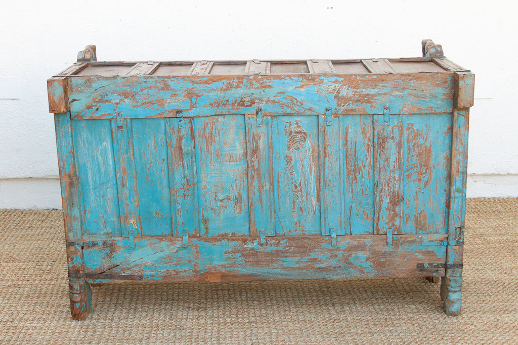Antique Turquoise Blue Damachiya Cabinet