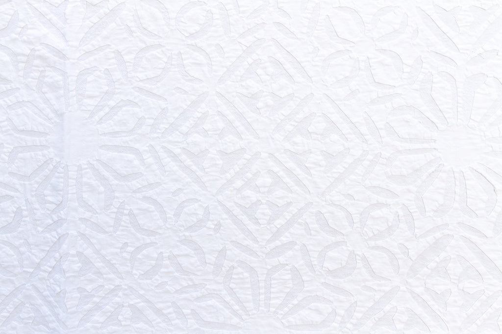 Poppy Blossom White Cotton Applique Bedcover