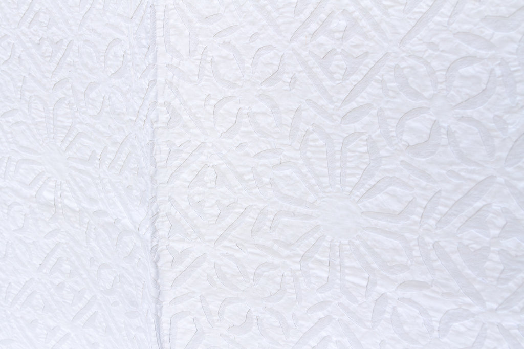 Poppy Blossom White Cotton Applique Bedcover