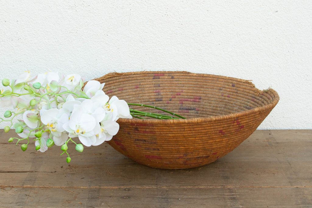 Antique Faded Geometric Winnowing Bowl (Trade)