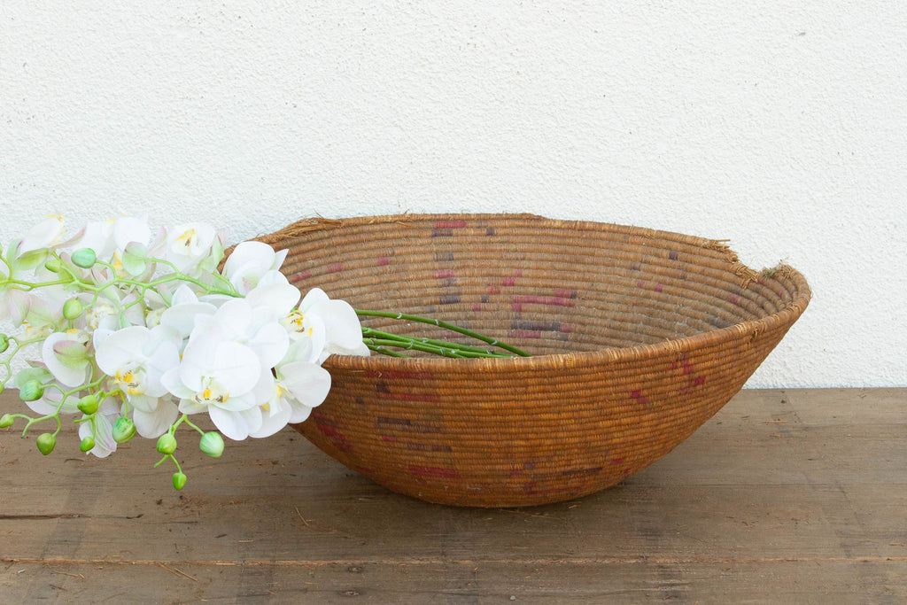 Antique Faded Geometric Winnowing Bowl (Trade)