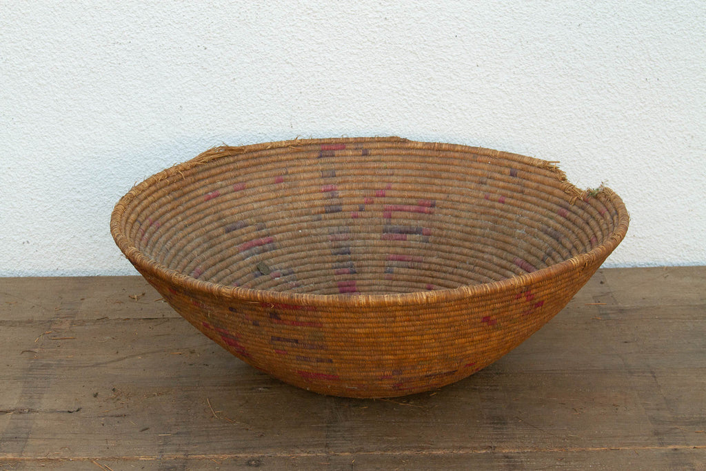 Antique Faded Geometric Winnowing Bowl (Trade)