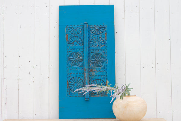 Antique Carved Floral Blue Window