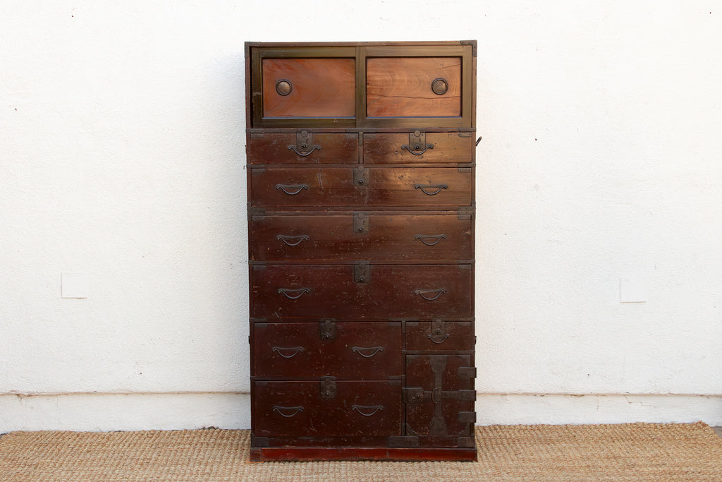 Antique Painted Japanese Chest on Chest Tansu
