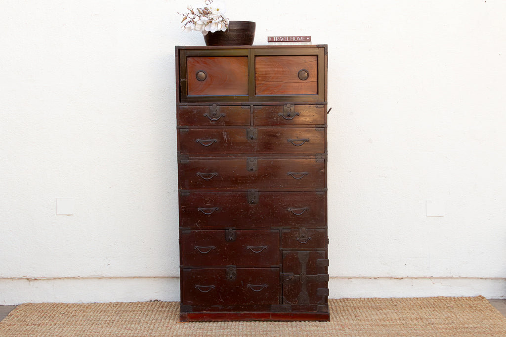 Antique Painted Japanese Chest on Chest Tansu