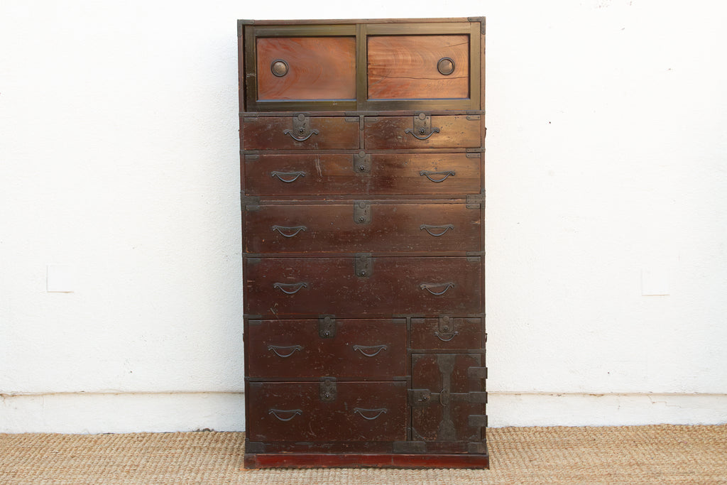 Antique Painted Japanese Chest on Chest Tansu