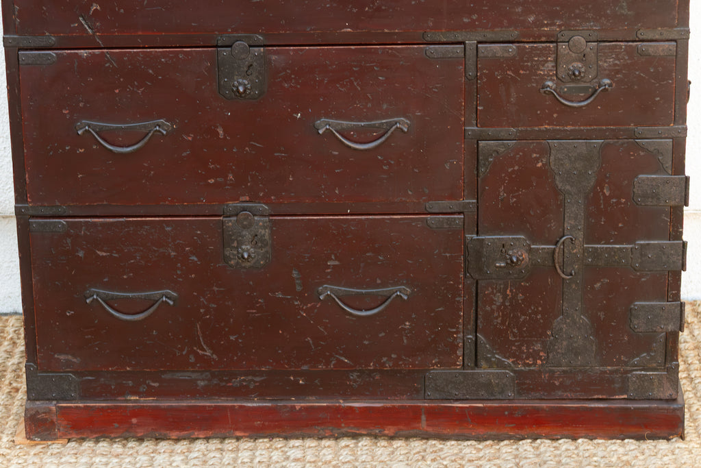 Antique Painted Japanese Chest on Chest Tansu