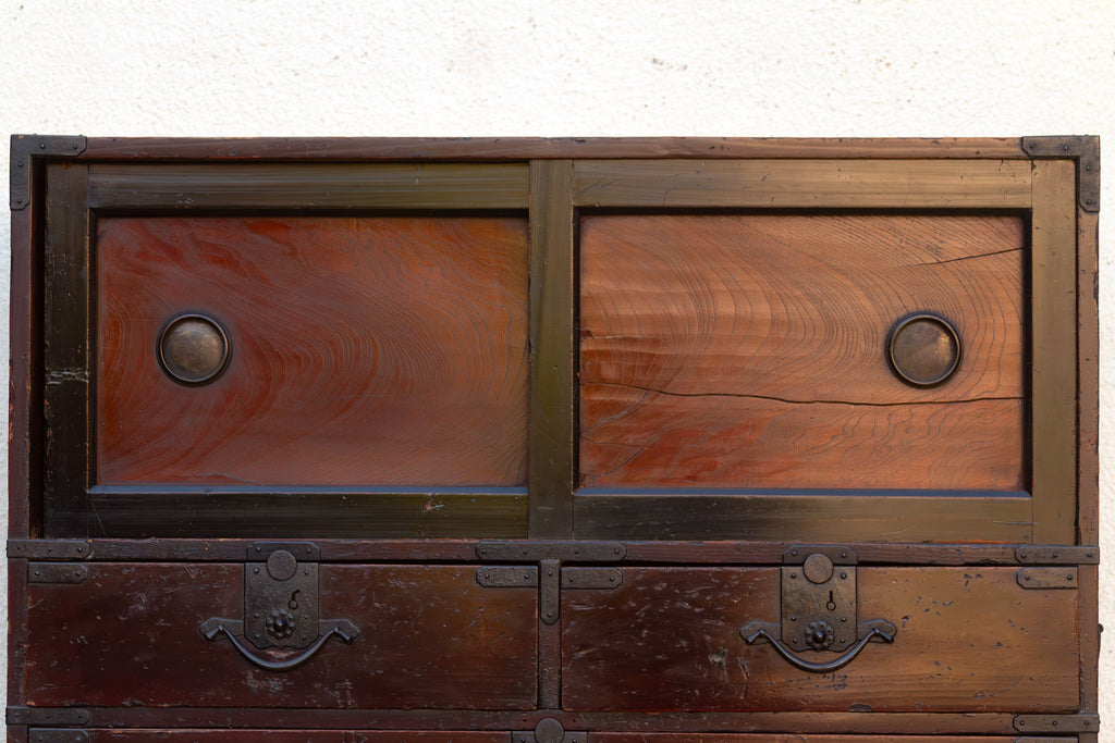 Antique Painted Japanese Chest on Chest Tansu