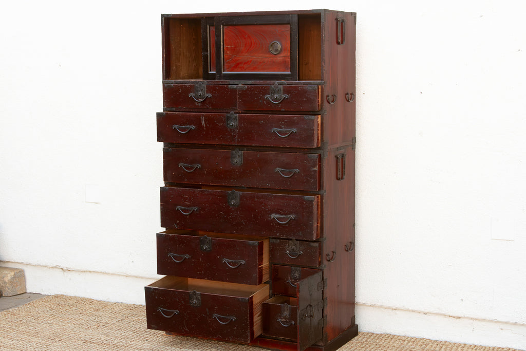 Antique Painted Japanese Chest on Chest Tansu