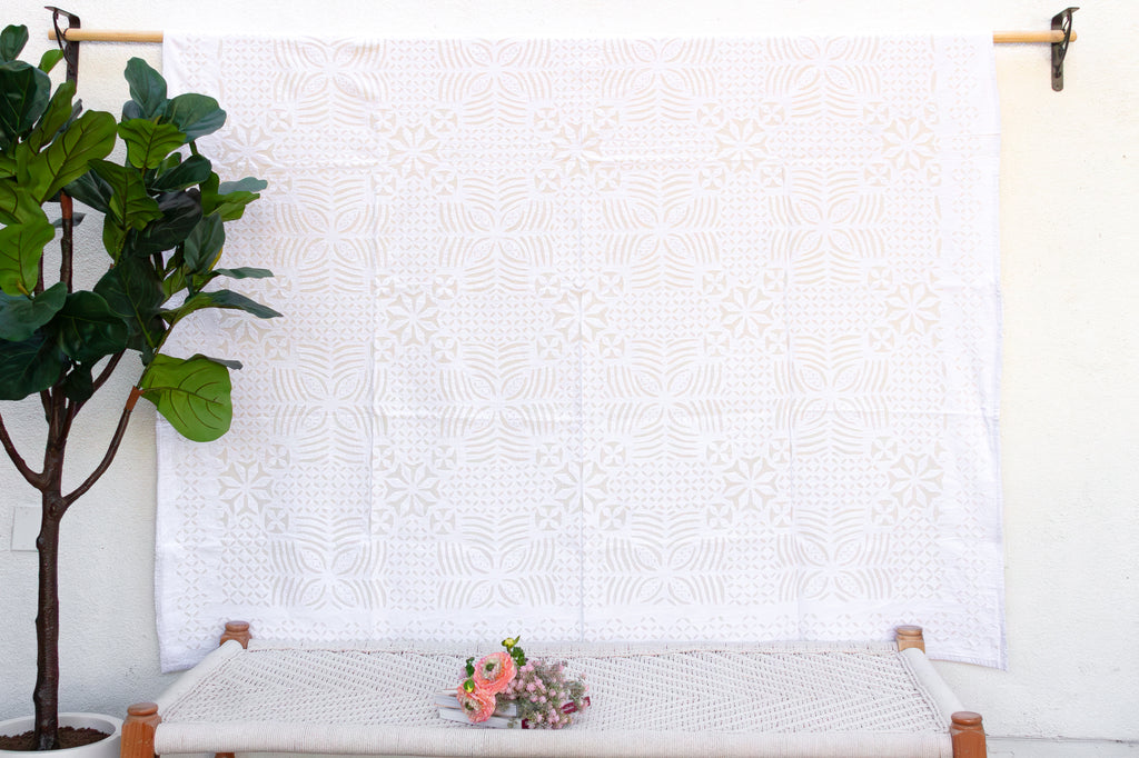 Sunflower Bloom White Cotton Applique Bedcover