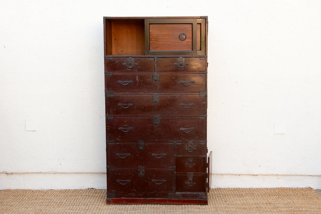 Antique Painted Japanese Chest on Chest Tansu