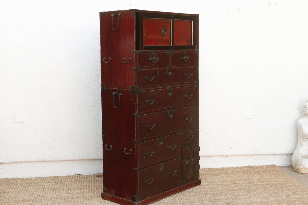 Antique Painted Japanese Chest on Chest Tansu