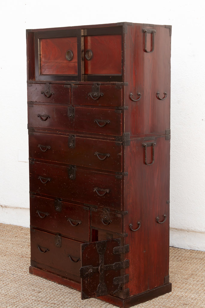 Antique Painted Japanese Chest on Chest Tansu