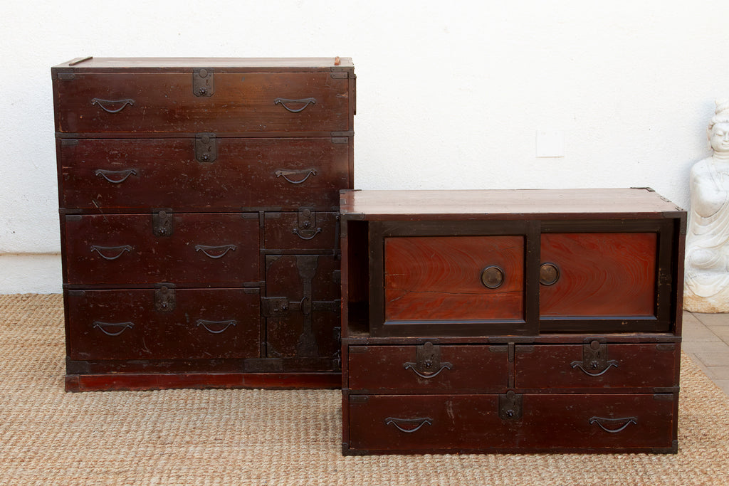 Antique Painted Japanese Chest on Chest Tansu