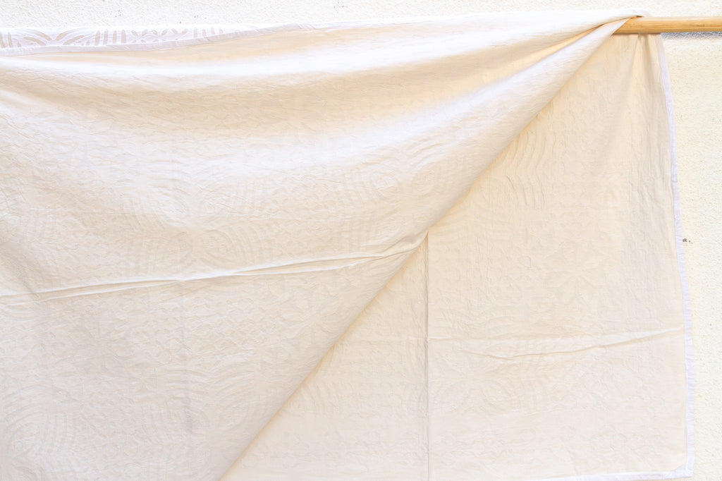 Sunflower Bloom White Cotton Applique Bedcover