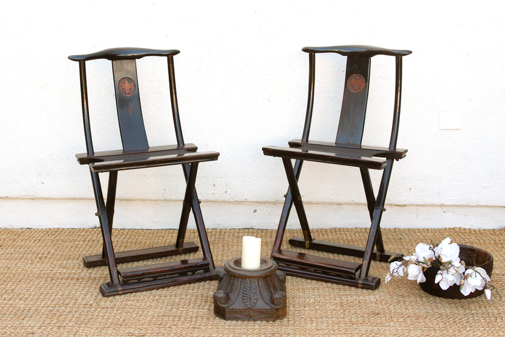 Pair of Antique Folding Campaign Chair