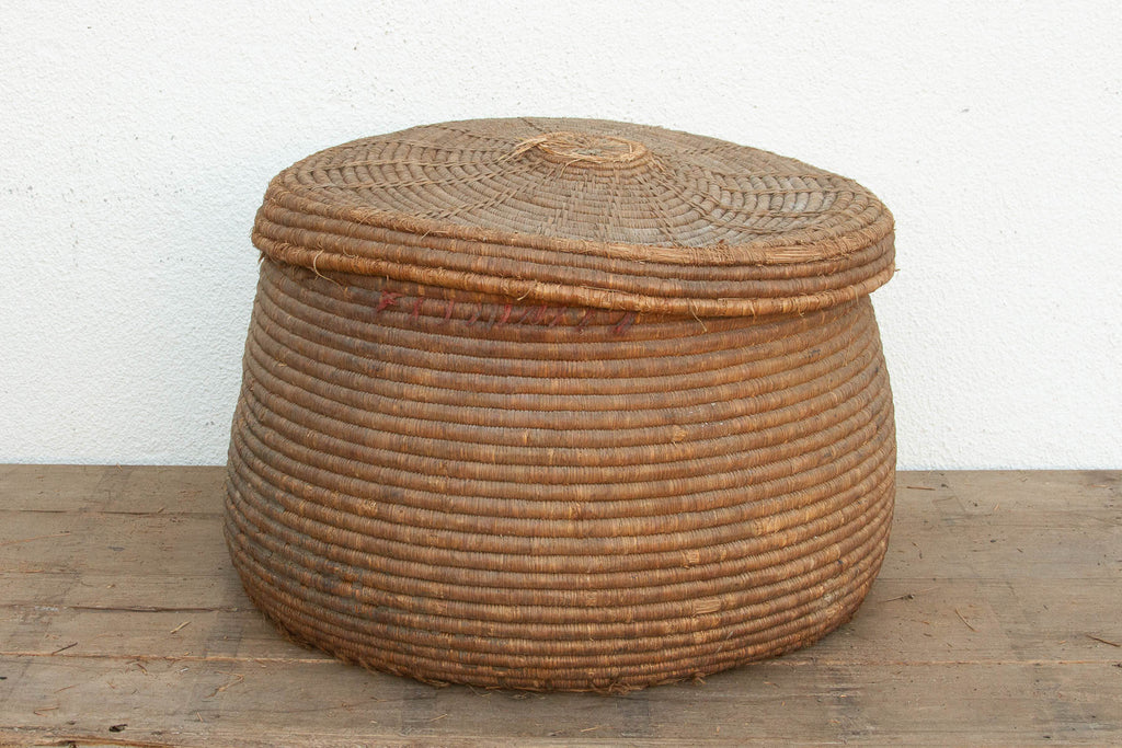 Earth Tone Antique Storage Basket with Lid (Trade)