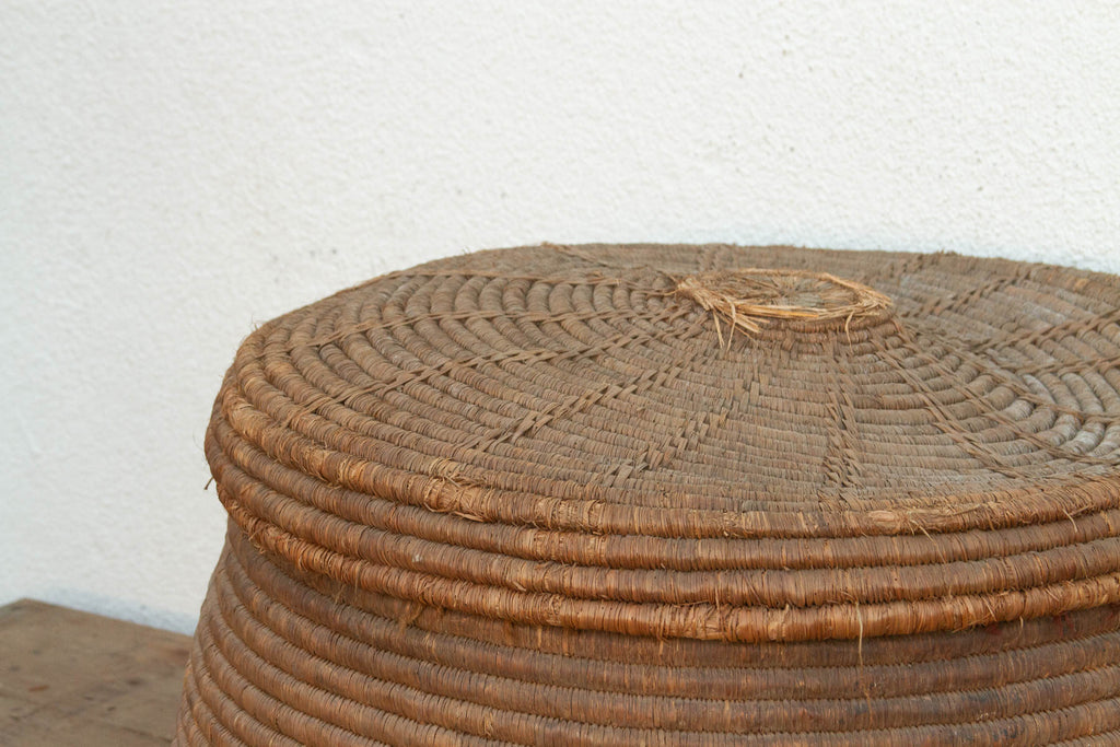 Earth Tone Antique Storage Basket with Lid (Trade)